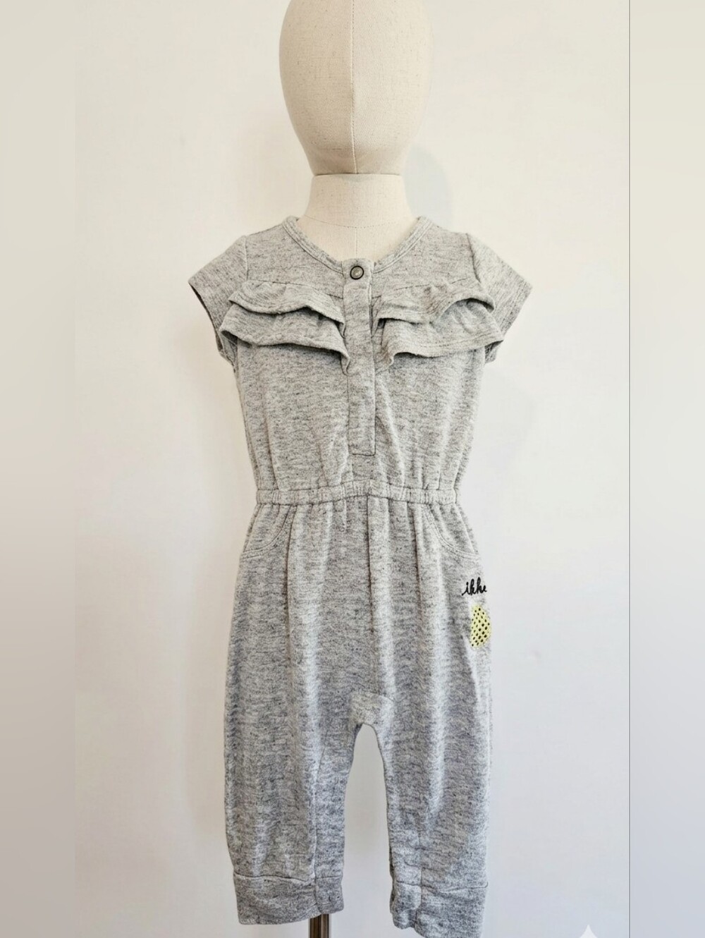 Ikks Heather Grey Jersey Infant Romper With Ruffle Detail. Size 3 Months